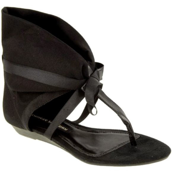 Chinese Laundry Shoes - Chinese Laundry Women's Black Twill Sudoku Low Wedge Thong Sandal, Choose Size